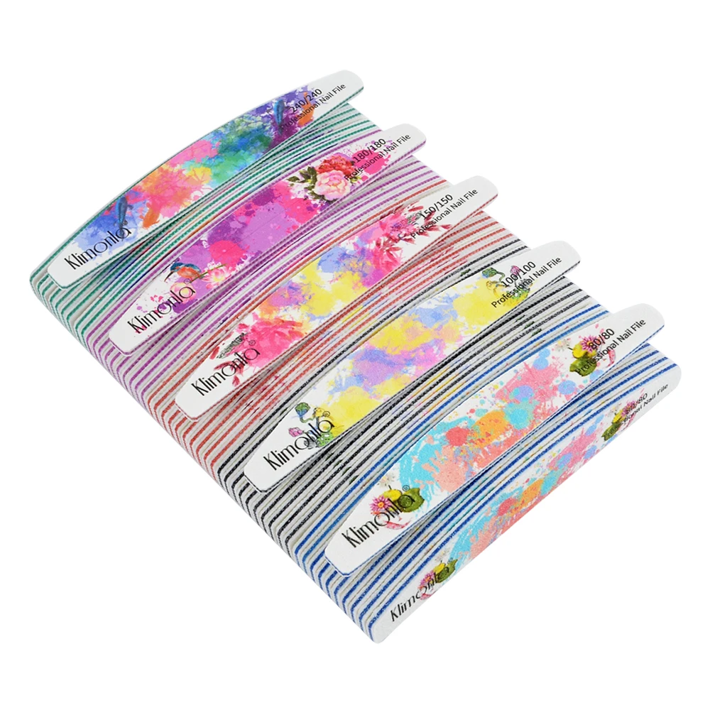 3/5/10pcs lot Professional Nail File Flower Printed Graffiti Half Moon Lime Nail Care Tools For Manicure 80/100/150/180/240 Grit