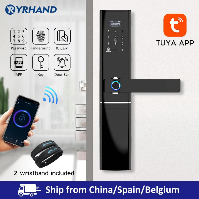 Tuya App smart life Electronic Intelligent Waterproof Biometric Fingerprint Smart Door Lock with WiFi for Home in Zinc Alloy