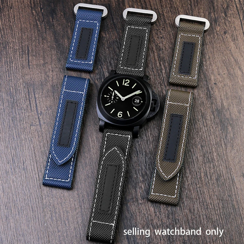 

24mm canvas watchband for panerai/ police/Lumino pa441 easy to paste strap carbon fiber checkered nylon Bracelet men's wristband