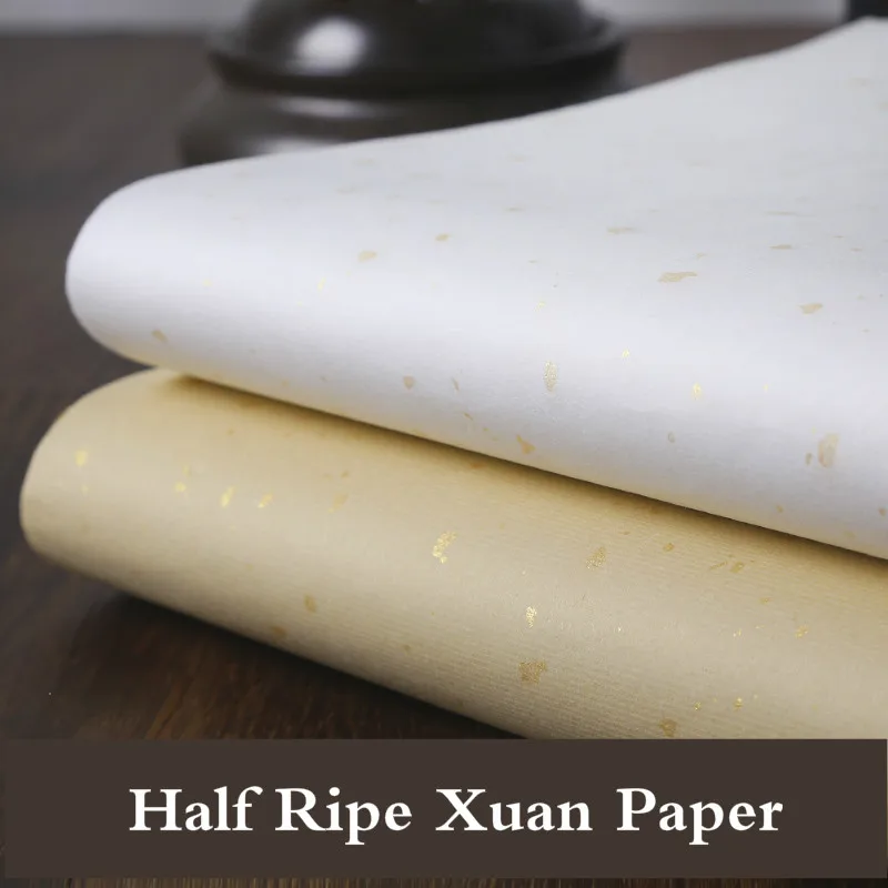 100pcs Xuan Paper Chinese Handmade Semi-Raw Gold Foil Rice Paper For Chinese Calligraphy Painting Calligraphy Handicraft Supply