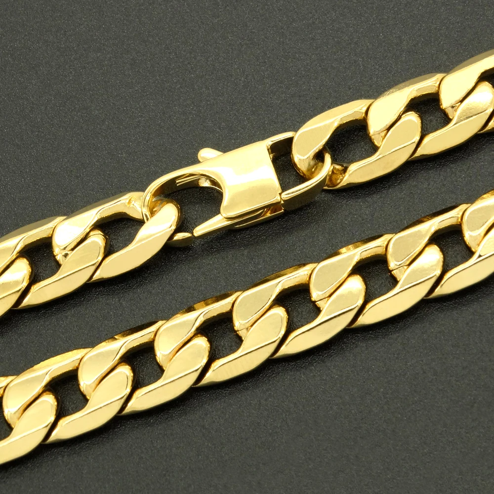 18K Gold Color Bracelets 8 Inches 100% Stainless Steel Bnagle 12MM Width Curb Cuban Chain for Musculine Men Women