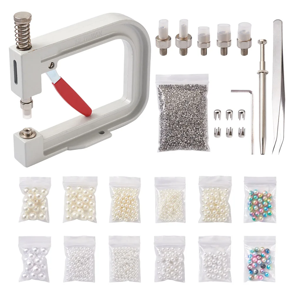 

1Set Manual Pearl Rivet Fixing Kits Pearl Setting Machine Tool with Imitation Pearl Acrylic Beads Pearl Rivet Buttons Tweezers