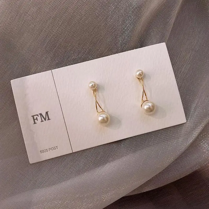 S925 Silver Needle Cross Imitation Pearl Simple Temperament Fashion Earrings Personality Wild Women Earrings Jewelry Accessories