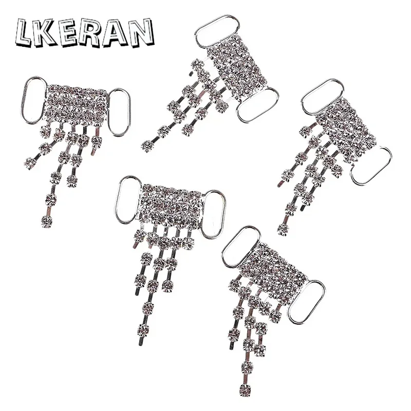 LKERAN 10Pcs 10*35MM Shiny Bow Bikini Rhinstone Connector/ Buckle Metal Chain For Swimming Wear Bikini Decorstion