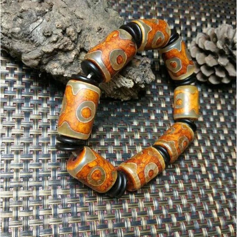 Natural Agate Nine-eye Three-eye Old Tianzhu Bracelet Jewelry Fine Jewelry Tianzhu Chalcedony Men's and Women's Bracelet