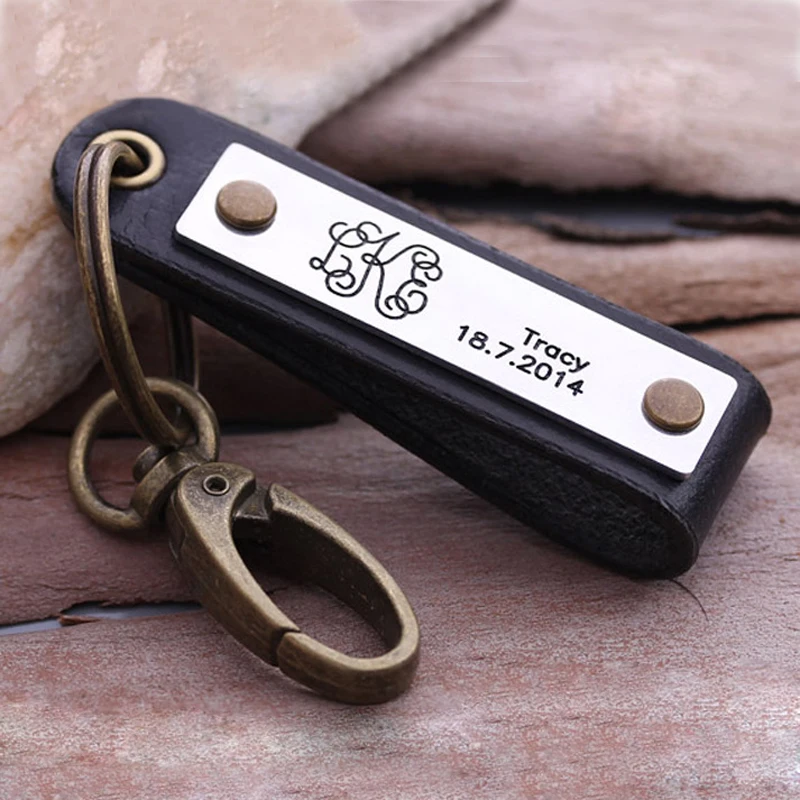 

Monogram keychain - Personalized Leather keychain - Custom Stamped Leather Key chain - Anniversary, Wedding, Graduation Gift