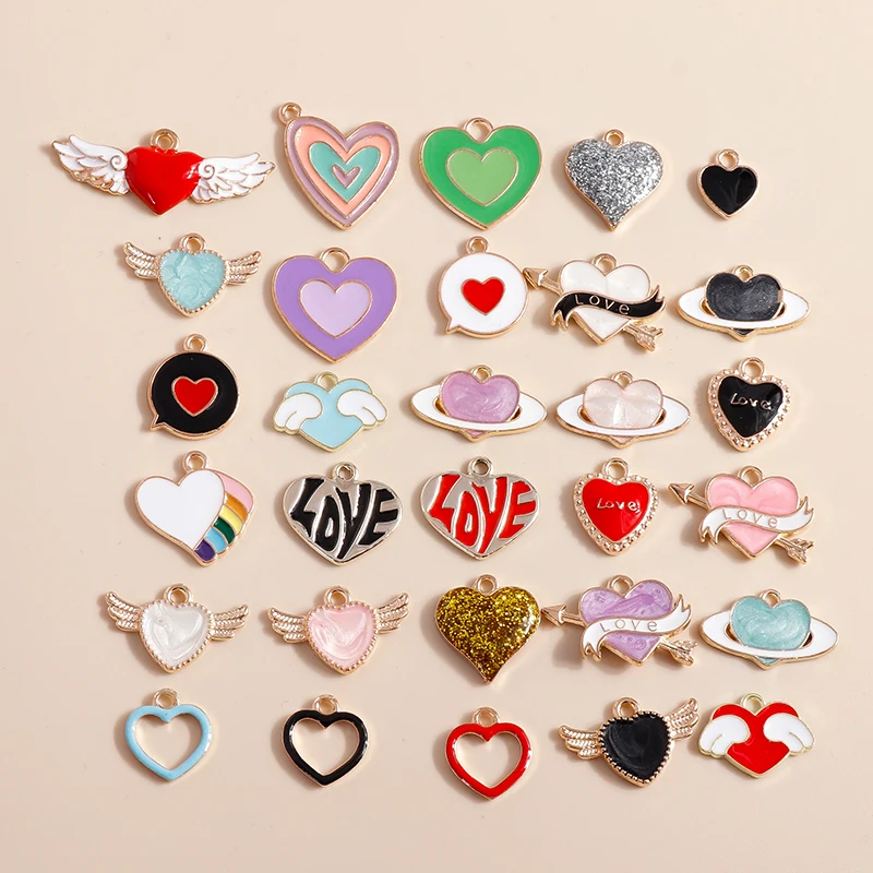 

Leslie 10pcs Enamel Love Heart Charms for Jewelry Making DIY Pendant Necklaces Drop Earrings Bracelets Keychain Jewelry Finding