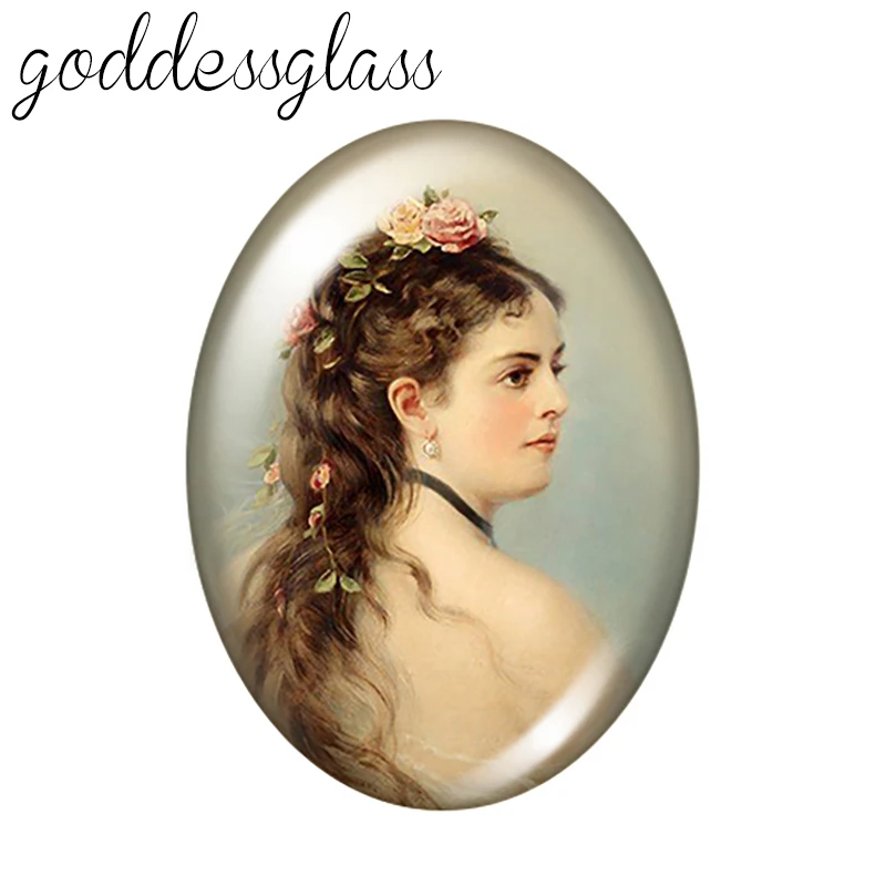 Vintage Lady Oil paintings style 10pcs mixed 13x18mm/18x25mm/30x40mm Oval photo glass cabochon demo flat back Making findings