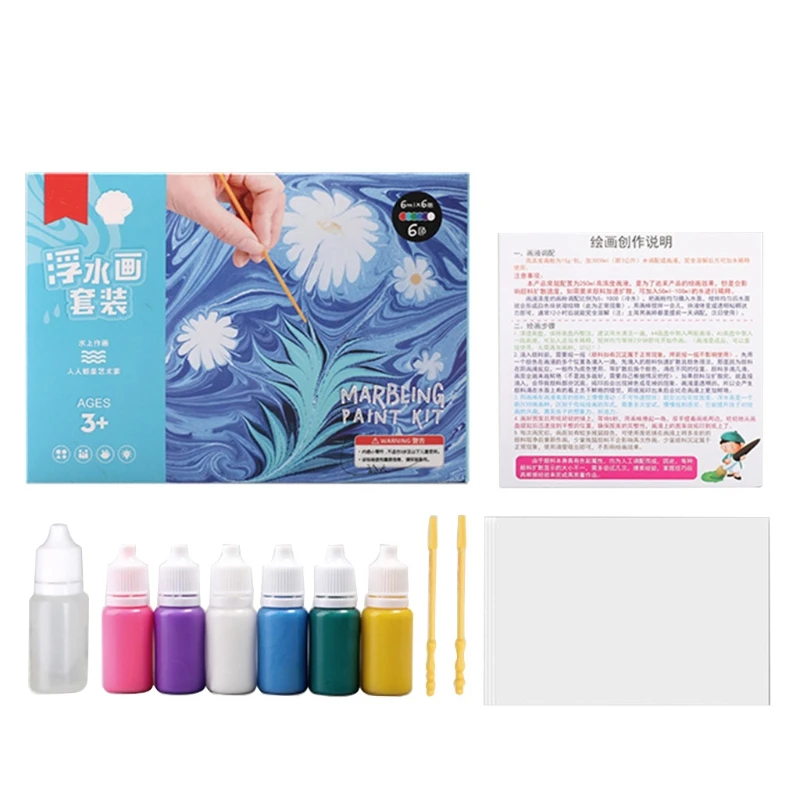 Kids Water-based Art Paint Set Marbling Painting Kit DIY Painting on Water Creative Art Set of 6 Colors Acrylic Paint