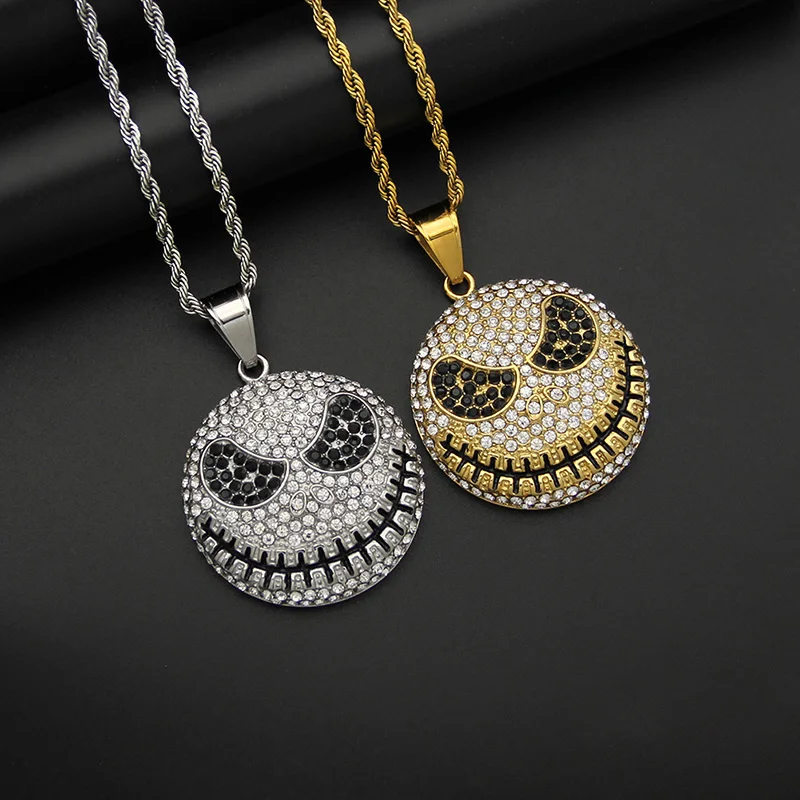 

Hip Hop Rhinestones Paved Bling Iced Out Stainless Stee Jack Skellington Pendants Necklaces for Men Rapper Jewelry Drop Shipping