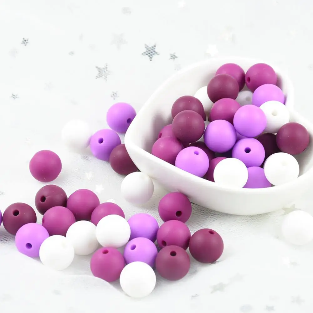 40 PCS Wine French Plum Combo 12 MM Round Teething Beads BPA Free Baby Mordedor Perles Silicone Dentition For Necklace Making