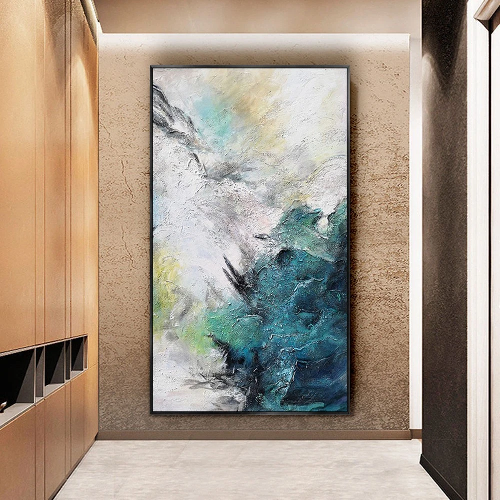 

Green Theme Home Decor Wall Art Hand-Painted Abstract Oil Paintings Thick Oil Texture Canvas Painting Decor Living Room Entrance