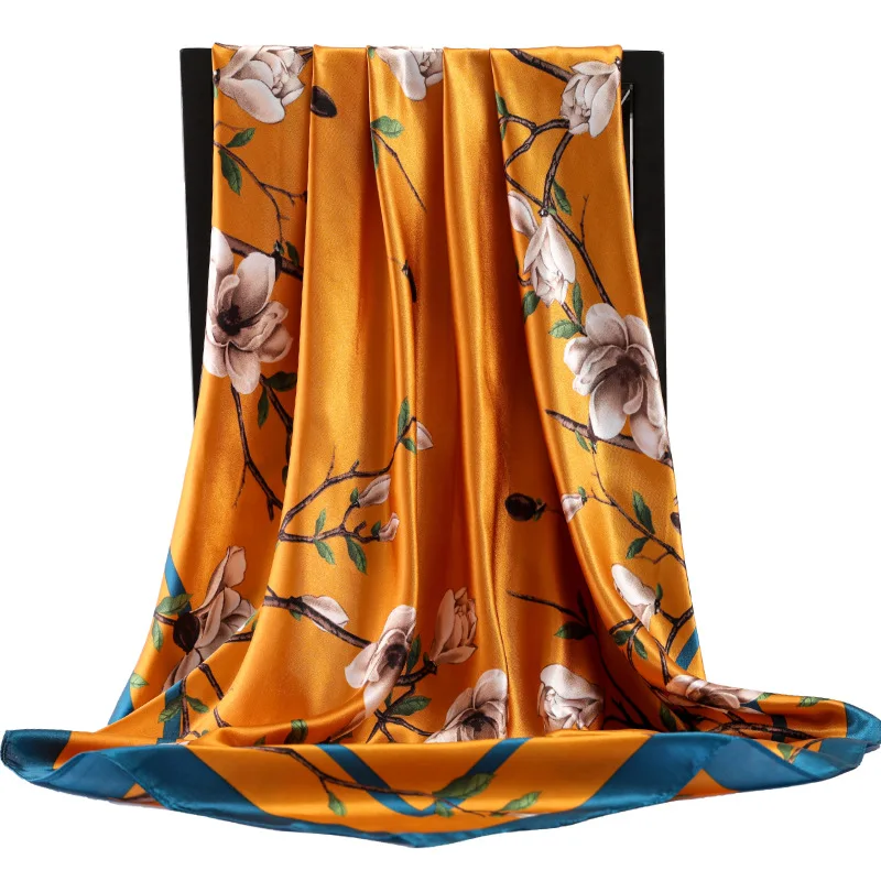 Pañuelo femenino nuevo de 90x90cm, chales cuadrados populares con protección solar de verano, bufandas de seda con estampado coreano, pañuelo a