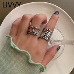 LIVVY 2022 New Fashion Creative Geometric Hollowed-Out Cross Adjustable Ring For Women Braided Wide Temperament Jewelry Gift