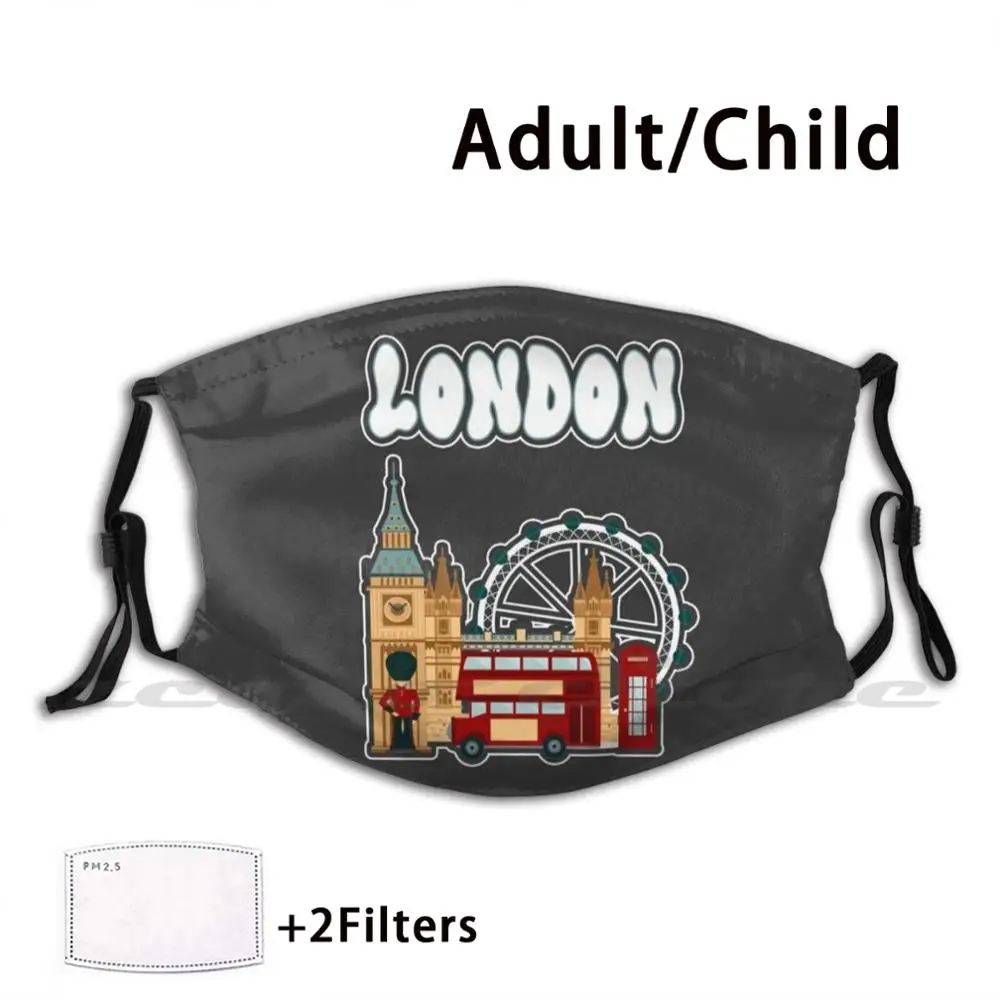 Vintage London Bridge Skyline United Kingdom Bus Retro British Souvenir Uk Big Ben Gift Mask Cloth Reusable Print Filter