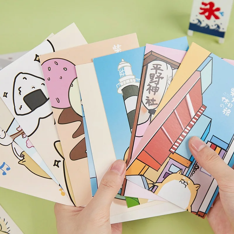 30 Pcs/Set Akita's Holiday Travel Paper Postcard DIY Cartoon Greeting Cards Message Card Xmas and New Year Gift