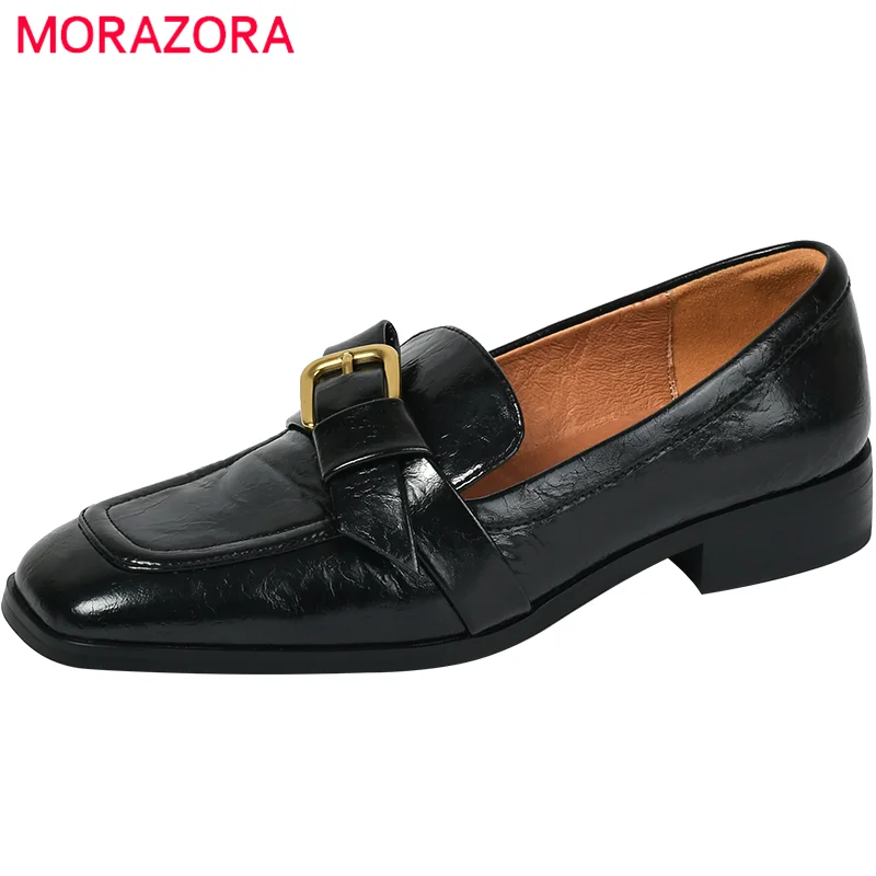 

MORAZORA 2024 New Arrive Flat Shoes Ladies Single Shoes Square Toe Bowknot Summer Comfortable Casual Genuine Leather Shoes Lady