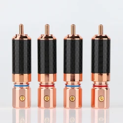 DIY 4pcs R1741 Carbon Fiber Rose Gold Plated RCA Jack Plug Solder Audio Cable Plug Connector for HIFI