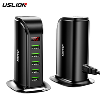 USLION 5 Port USB Charger HUB LED Display Multi USB Charging Station Dock Universal Mobile Phone Desktop Wall Cahrger EU UK Plug