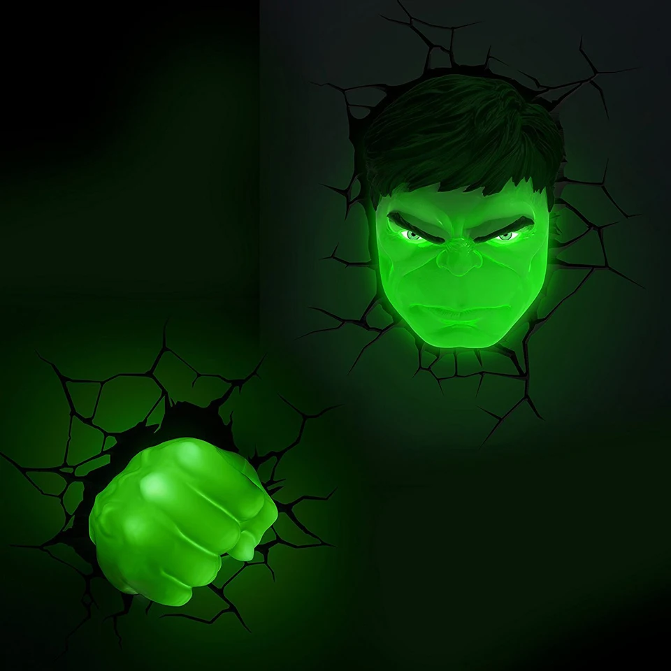 Imagem -06 - Acecorner-hulk Verde Mão Superhero 3d Led Lâmpada de Parede Adesivo Criativo Vingadores Suspensos Maravilha Luz Noturna para o Natal Presente Kid