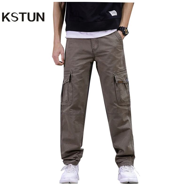 KSTUN 2023 Autumn Cargo Pants Multi-pockets Straight Cut 100% Cotton Overalls Outdoor Man Trousers Tactical Casual Pants