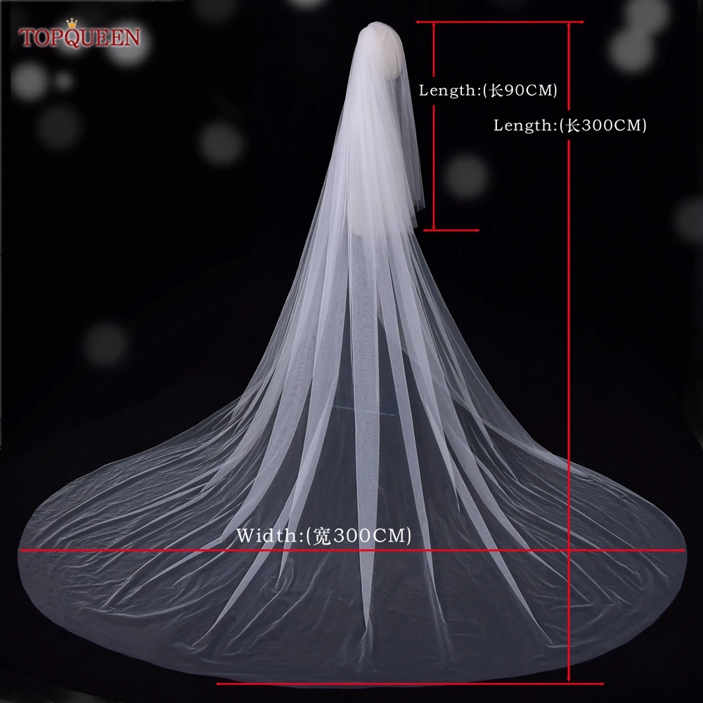 TOPQUEEN V25L Long Bridal Veils 2 Layers Simple Elegant Wedding Veil 3M*5M Extra Wide and Extra Long Cathedral Veil Soft Swiss