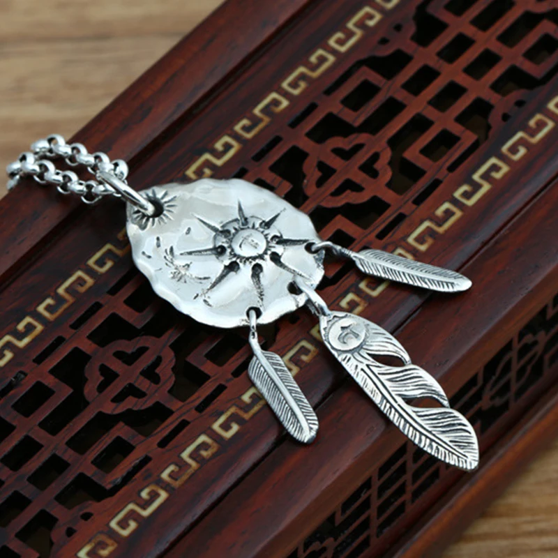 S925 sterling silver jewelry retro Thai silver flying eagle tag feather pendant fashion men and women pendant