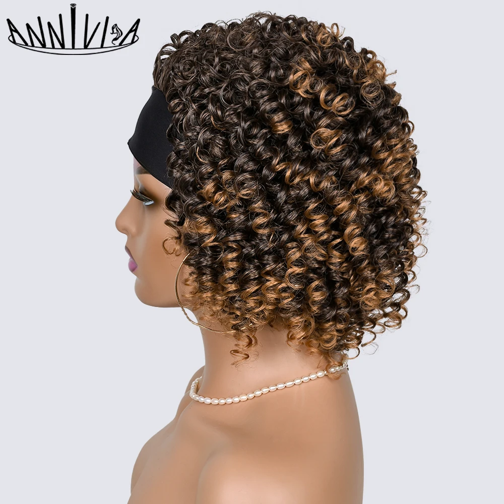 Afro Kinky Curly Headband Wig Short Hair Wigs For Black Women Ombre Natural Synthetic Heat Resistant Hair Annivia