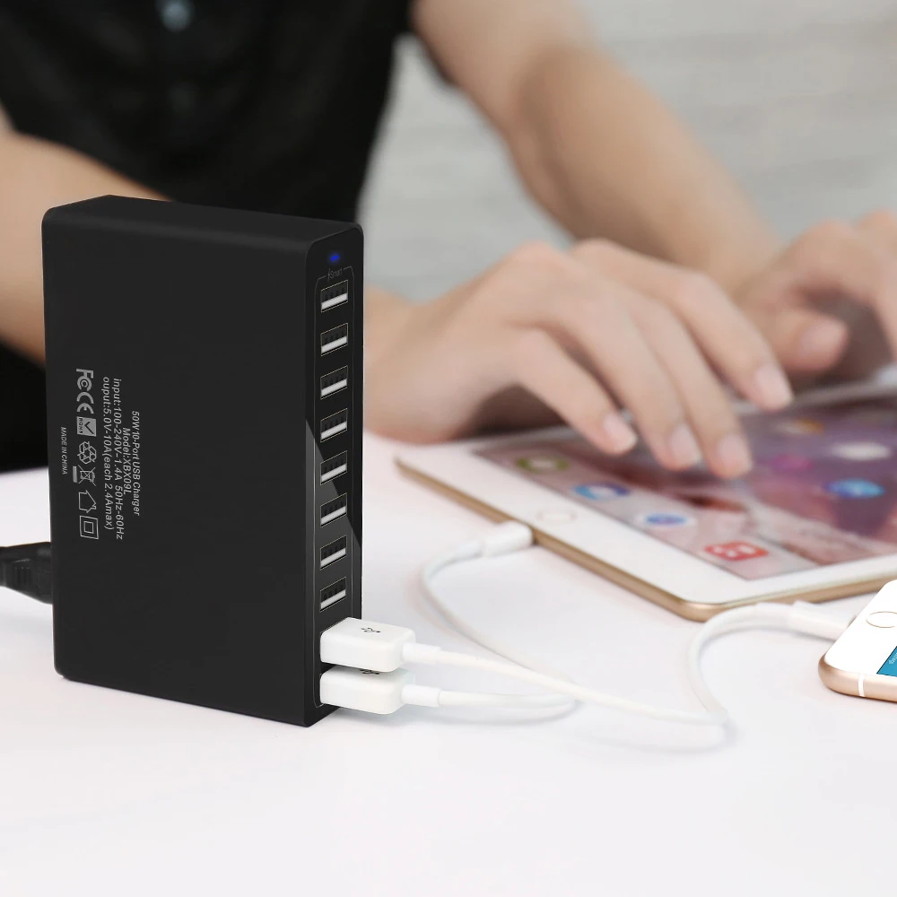 60W 10Port USB Charger Mobile Phone Charge for iPhone iPad Kindle Samsung Xiaomi Charging Station Dock Multi USB Charger Desktop