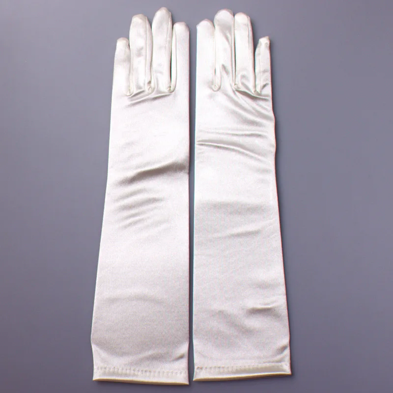 White/Ivory Solid Matte Satin 38cm-long Wedding Bridal Gloves Wedding Accessories перчатки For Bride Cosplay Prom Party Casual