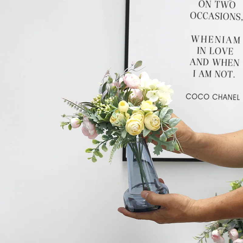 Ramo de Flores de 6 tenedores, decoración de jardín de fiesta de boda en casa, florero barato, adornos para interiores