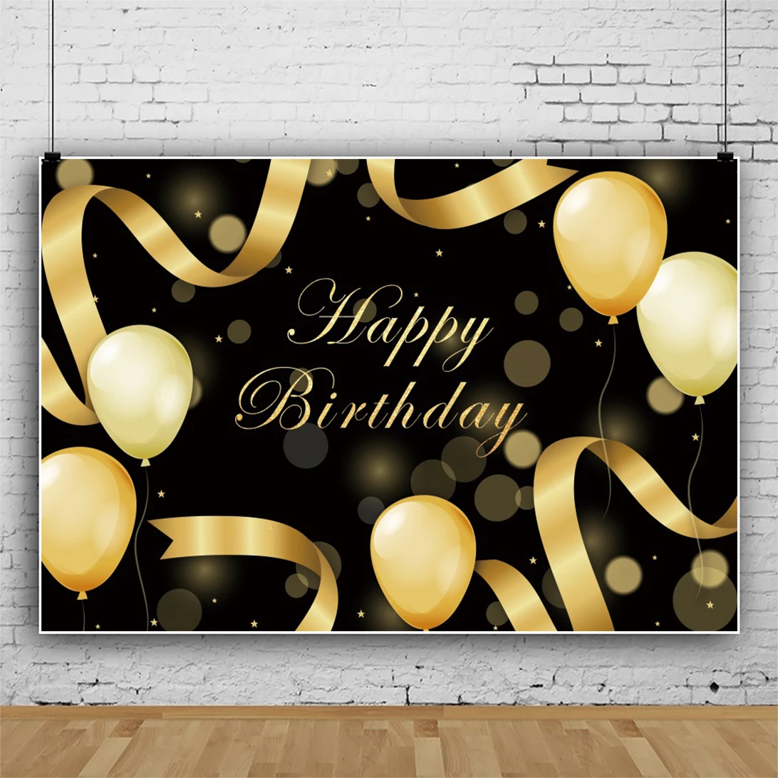 Laeacco Gold Balloons Polka Dots Happy Birthday Party Backdrop For Photography Portrait Customized Poster Photocall Background