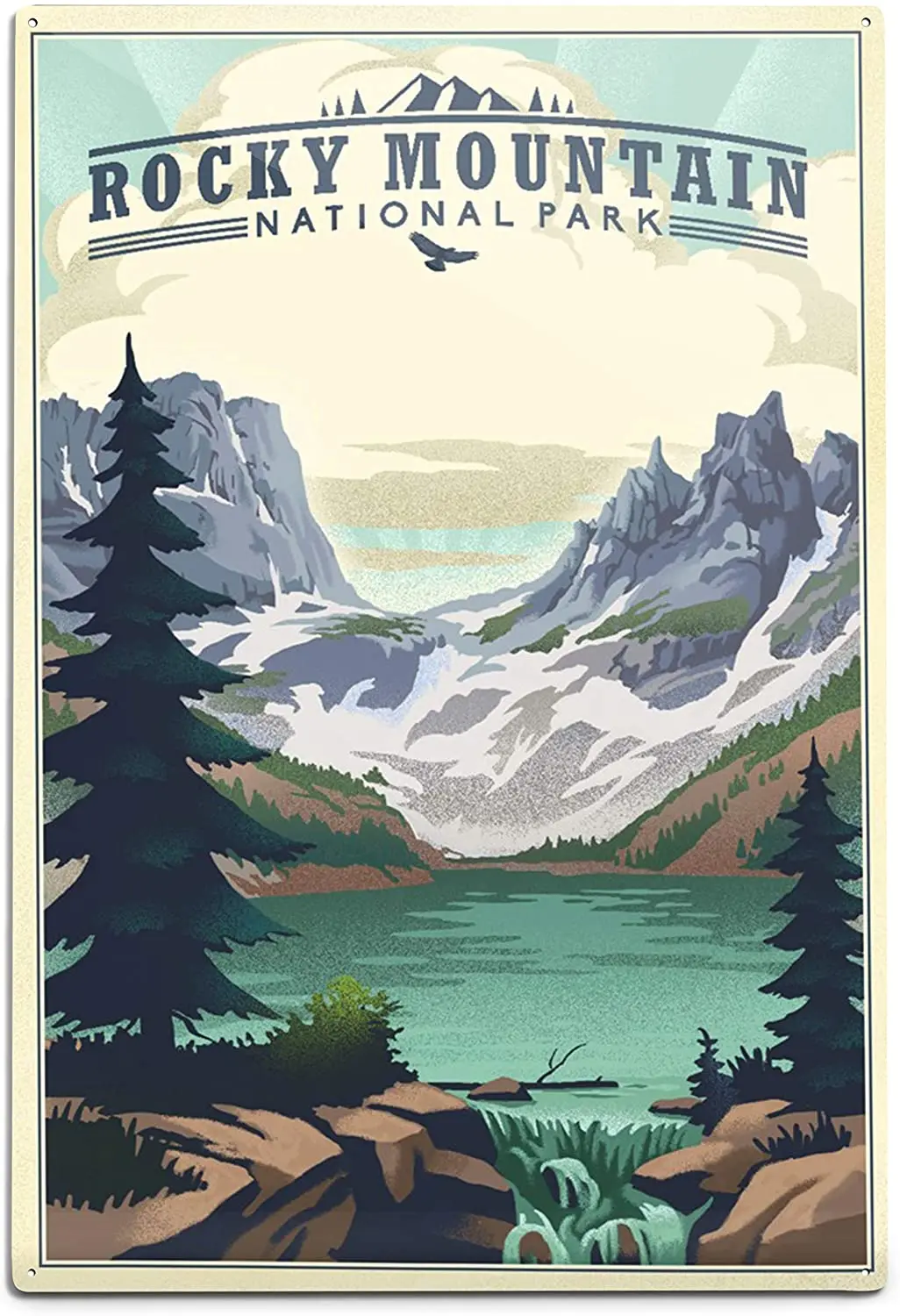 Lantern Press Rocky Mountain National Park, Colorado, Lake, Lithograph 89047 (12x18 Aluminum Wall Sign, Metal Wall Decor)