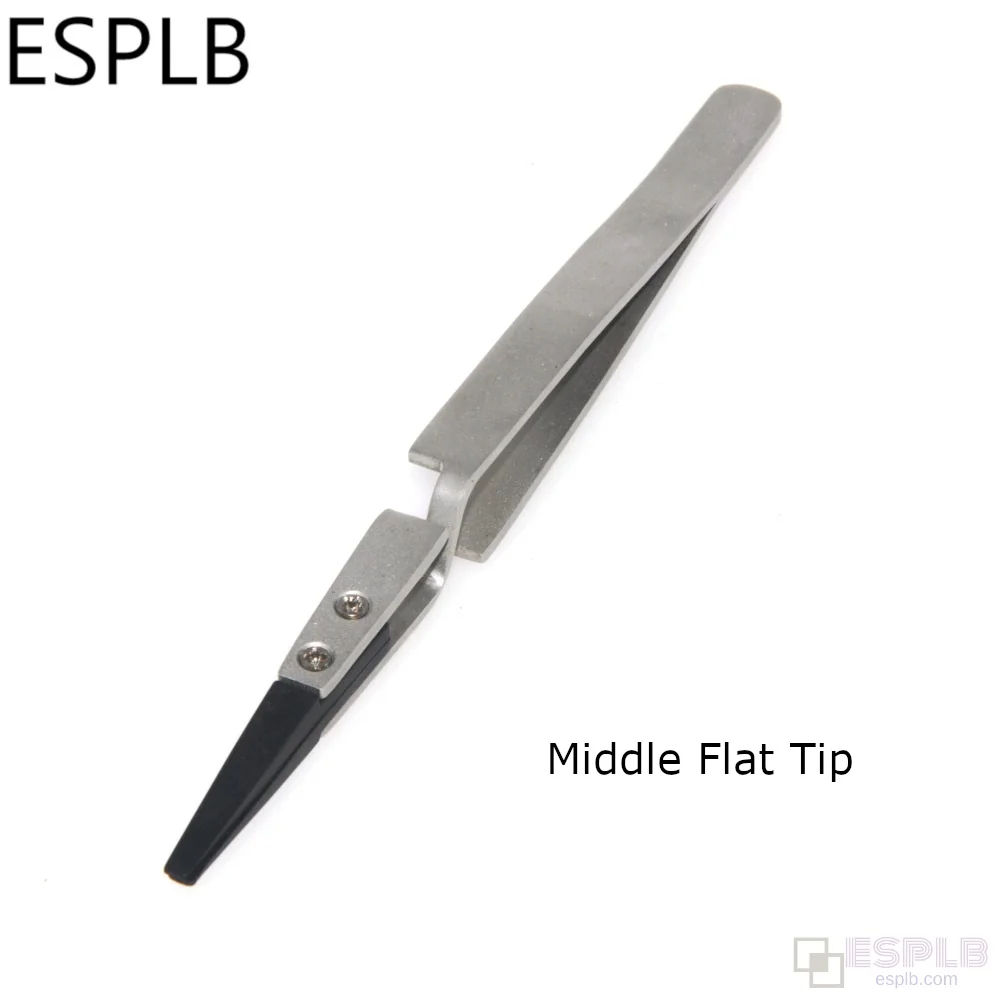5 teile/satz Schwarz/Silber Reverse Pinzette Edelstahl Griff Kunststoff Spitze Präzision Pinzette Gebogene/Flach/Gerade Spitze pinzette – Detail 16
