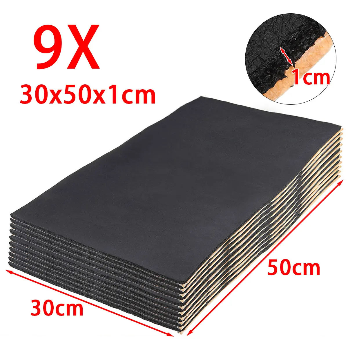 9pcs/12pcs 10/8/6/3mm Car Sound Mat Proofing Deadener Heat Noise Insulation Deadening Mat Hood Closed Cell Foam 50x30cm