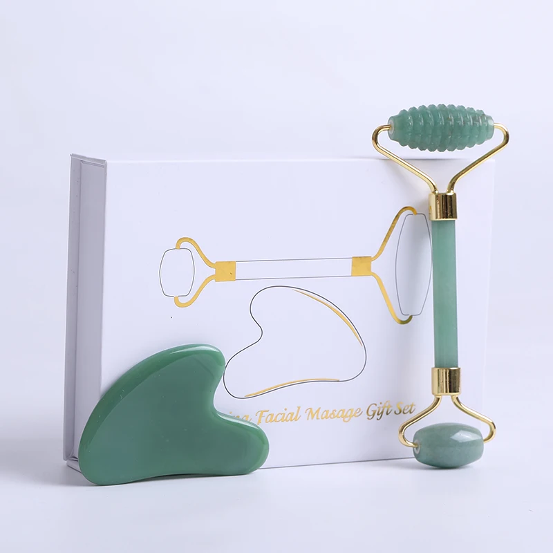 Aventurine Jade Roller Massager For Face Gouache Scraper Natural Gouache Stone Facial Massage Roller Gua Sha Scraper Face Roller