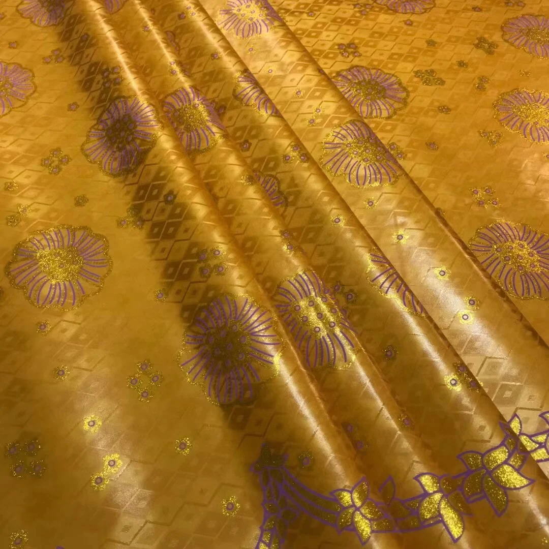 5 Yards/Lot Gold Blocking 100% Cotton Shiny Bazin Riche Brode Fabric For Men Cloth Soft Top Quality African Fabric Brocad Sewng