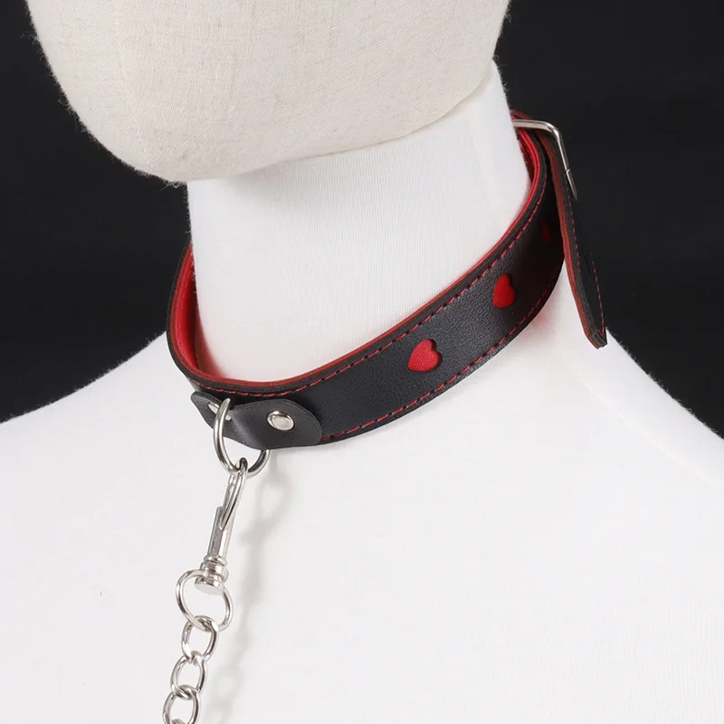 Adjustable PU Leather Chain Collar with Leash BDSM Bondage Fetishs Necklace Adult Game for Woman Neck Ring Sex Accessories Toys