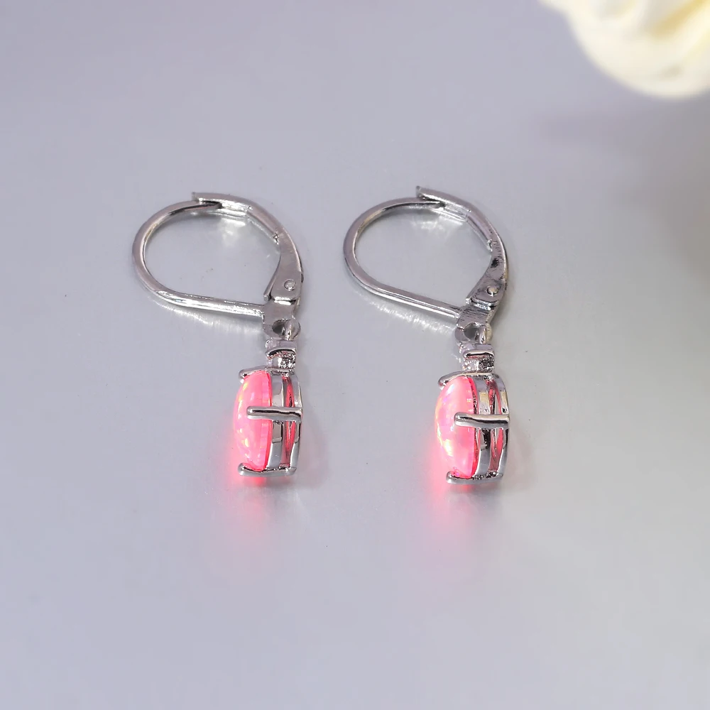 CiNily Pink & White Fire Opal Dangle Earrings with Stone Silver Plated Rose Gold Color Tear Drop Earring Bohemia Boho Jewelry