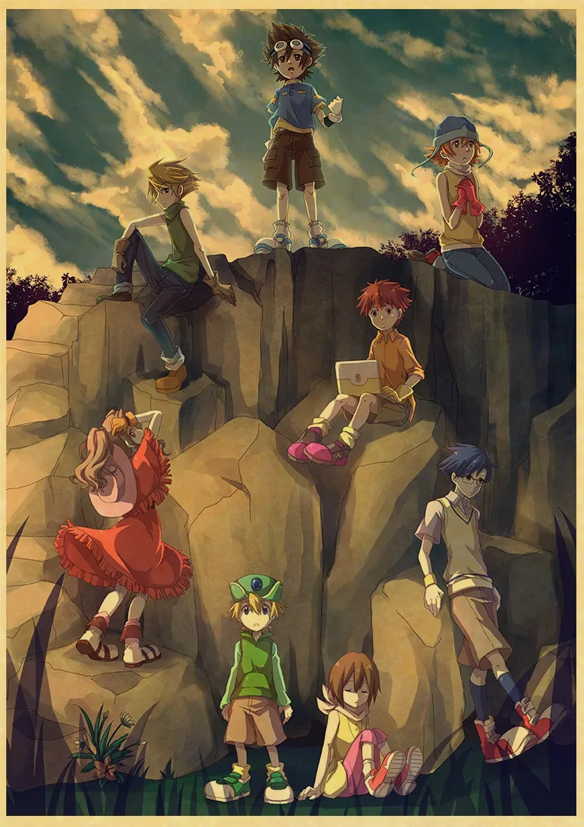 Japanese Classic Anime Digimon Adventure Kraft Paper Poster Print Art Gift HD House Bar Living Room Wall Decor Pictures