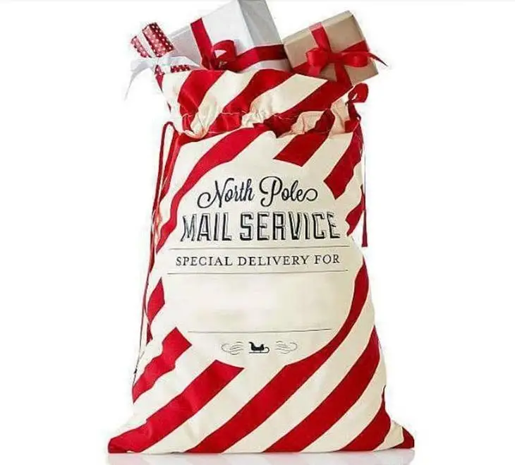 

50pcs New Arrival Red stripe Christmas Santa Sacks Cotton canvas Gift Holders Candy Bag Christmas gift bags SN1464