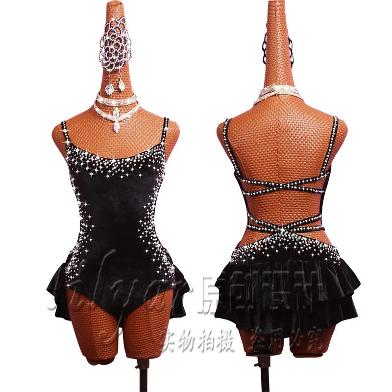 Latin Dance  Pole Dancing Competition Dress Costumes Skirt Performing Dress Steel Pipe Girl Customize Women Stretch Velvet