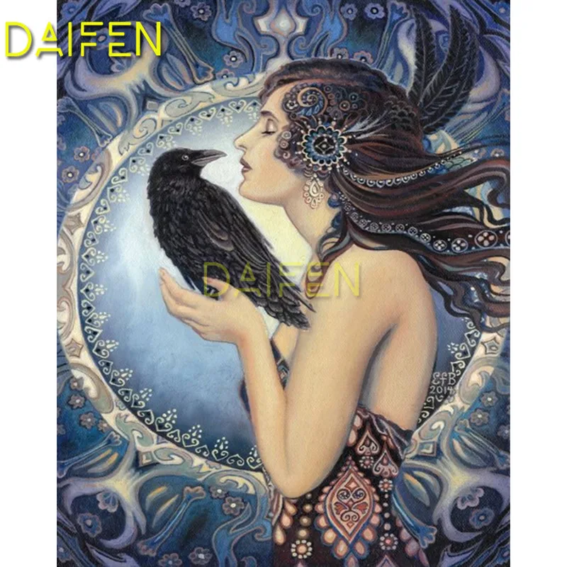 Full Round Diamond mosaic DIY 3D Diamond painting Cross stitch Full Square Diamond embroidery witch girl crow black bird demon