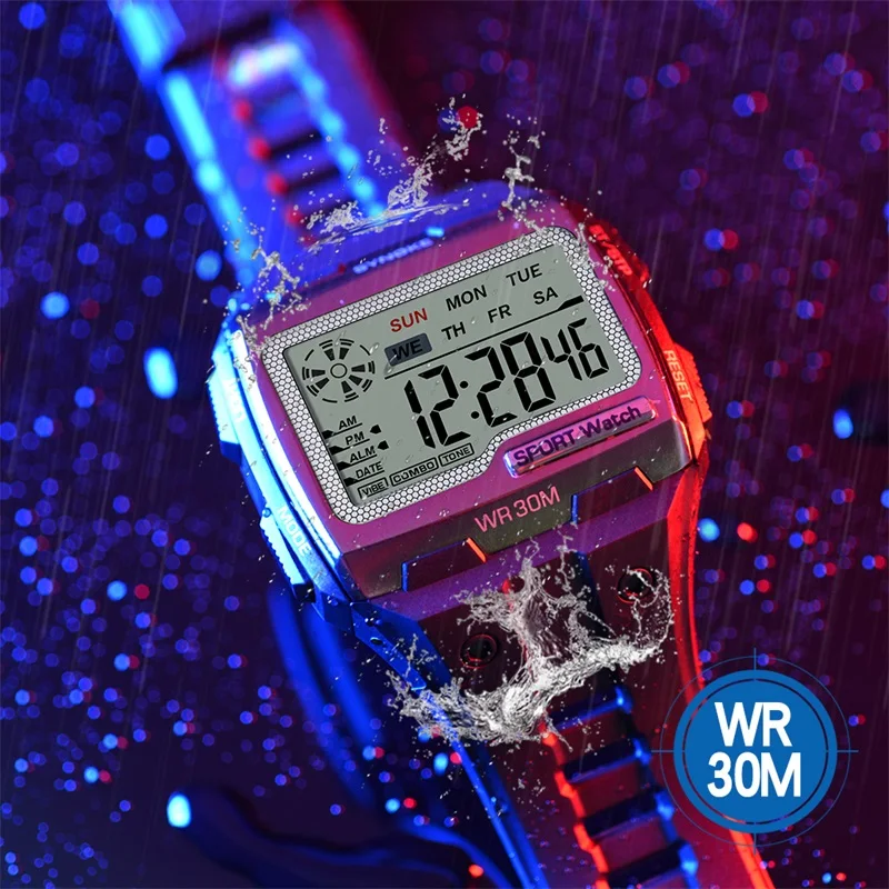 SYNOKE Mens Digital Watches Big Square Dial Alarm Week Resistant  Repeater Chronograph Multifunction Digital Sport Watch