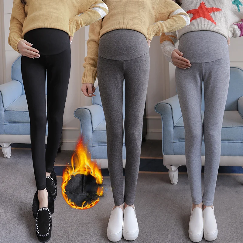 2022 Hot Sale All Match Maternity Pants Winter Leggings Good Quality Cotton Thicken Velvet Warm  for Pregnant Women