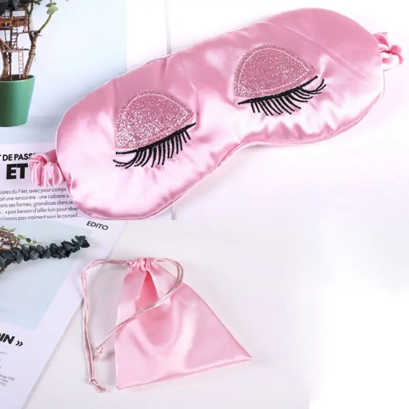 Eyeshade Eye Patch Womens Imitation Silk Glitter Sequins Long Eyelash Embroidery Sleeping Eye Mask