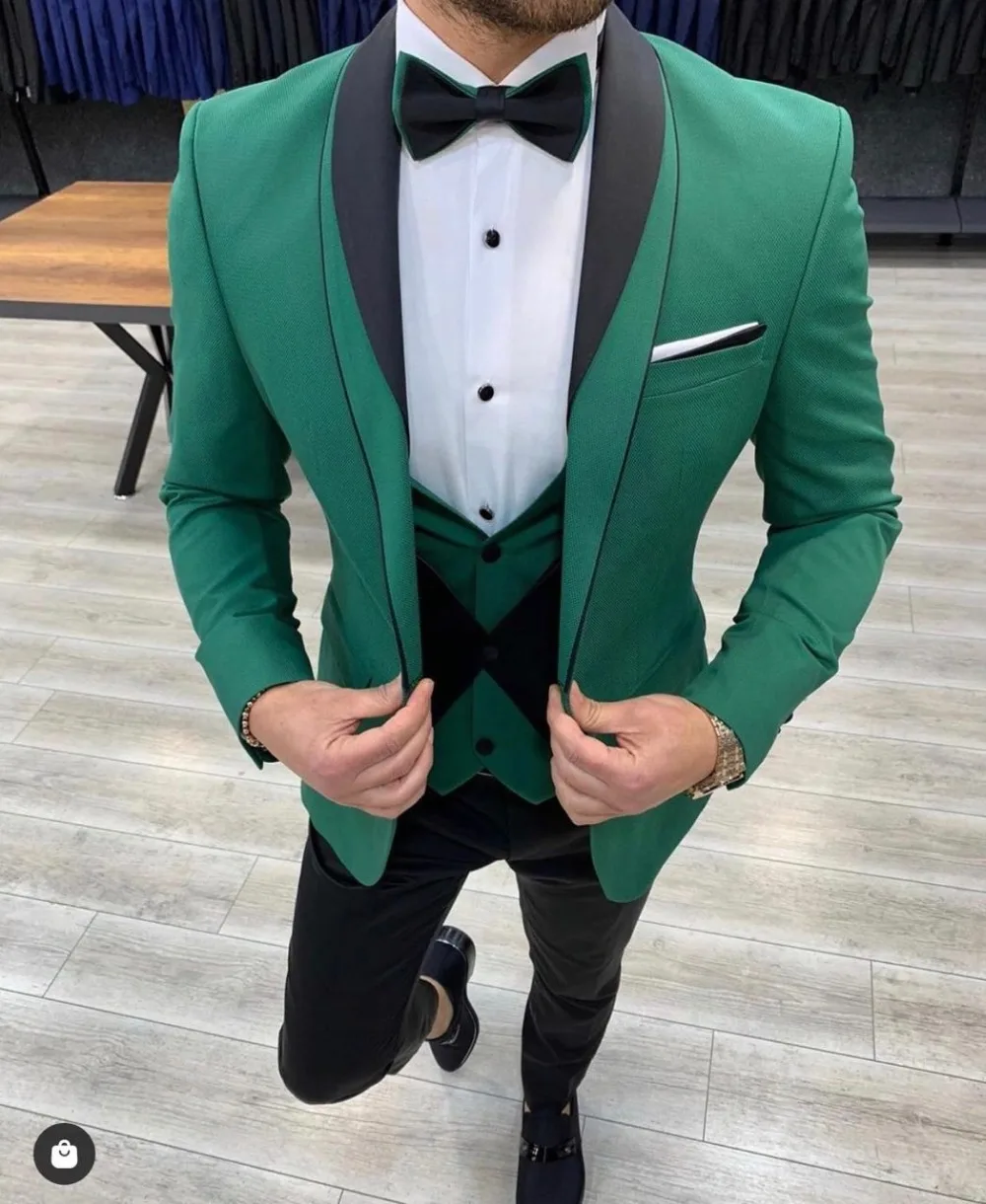 

Costume Homme 2021 Green Formal Groom Male Dress 3 Pieces Wedding Suits For Men Slim Fit Tuxedo Groomsmen Wedding Blazer Suits