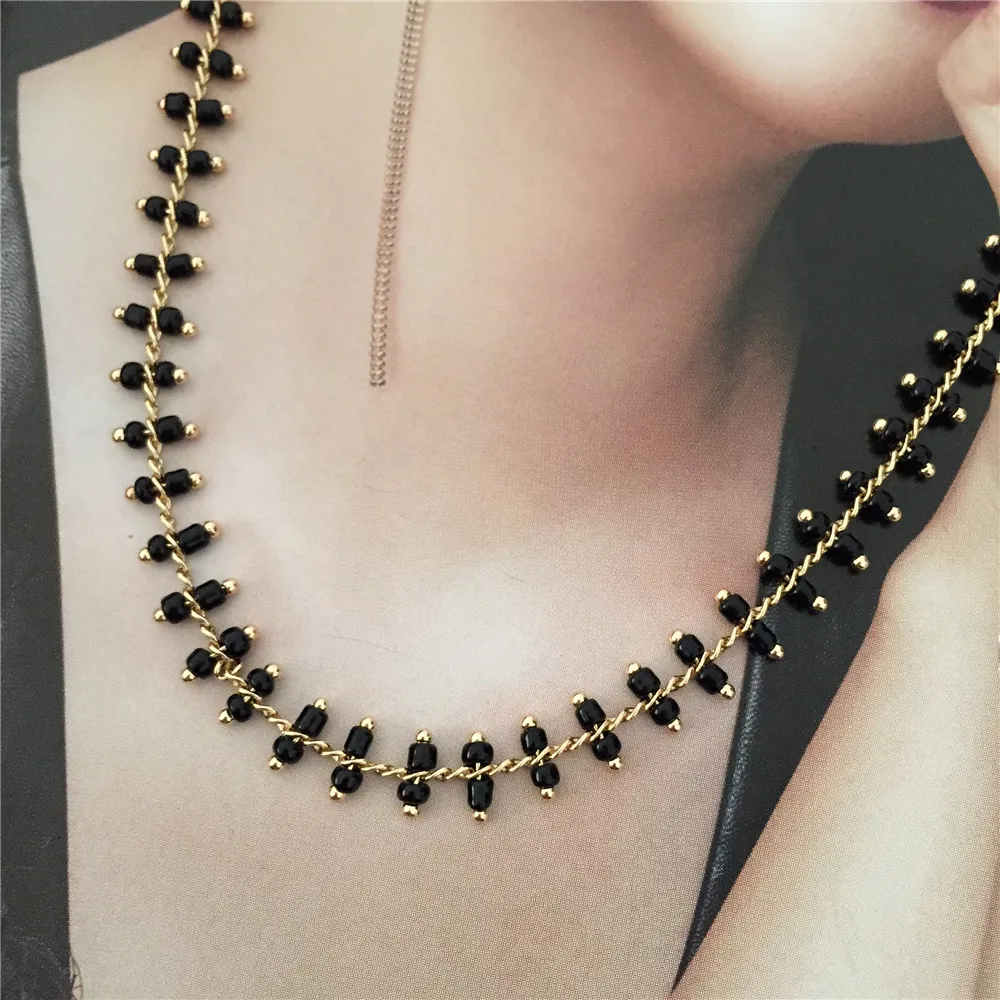 Sexy Girl Gold Color Plating Black Bead Strand Circle Linked Pendant Layered Necklace For Women Girl Feminist Jewelry