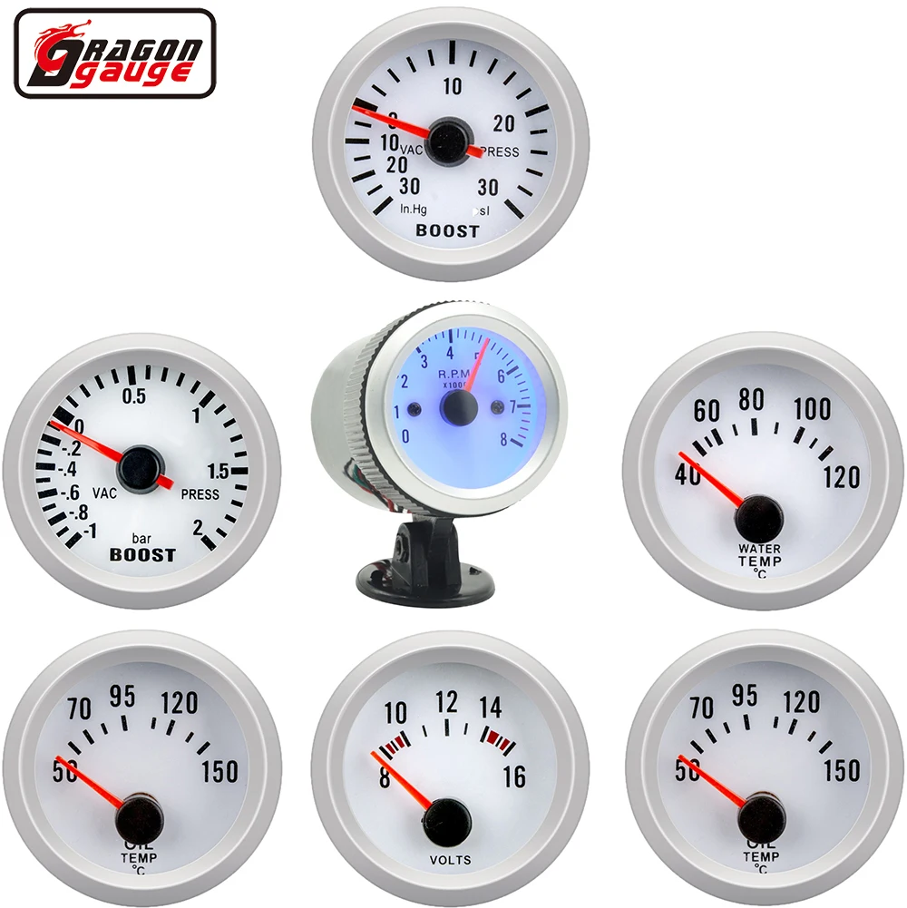 Wskaźnik modyfikacji samochodu 52mm (2 cale) - wskaźnik ciśnienia, temperatury wody, temperatury oleju, napięcia, z niebieskim podświetleniem.