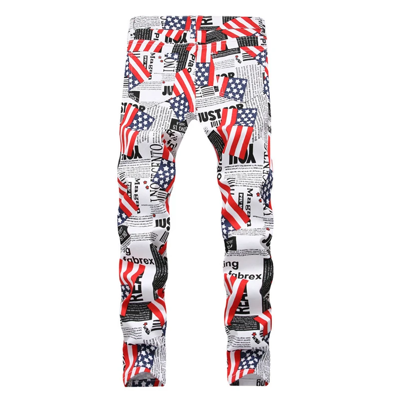 Jeans Men's Anglo-American National Flag Size Letter Printing White Casual Pants Tight Simplicity Daily Straight Denim Trousers